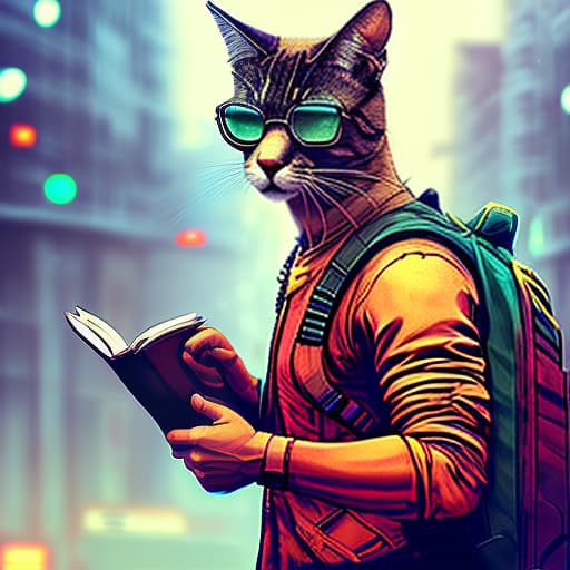 nvinkpunk Realistic image of a cat wearing headphones and reading glasses while riding a bus. hyperrealistic, full body, detailed clothing, highly detailed, cinematic lighting, stunningly beautiful, intricate, sharp focus, f/1. 8, 85mm, (centered image composition), (professionally color graded), ((bright soft diffused light)), volumetric fog, trending on instagram, trending on tumblr, HDR 4K, 8K