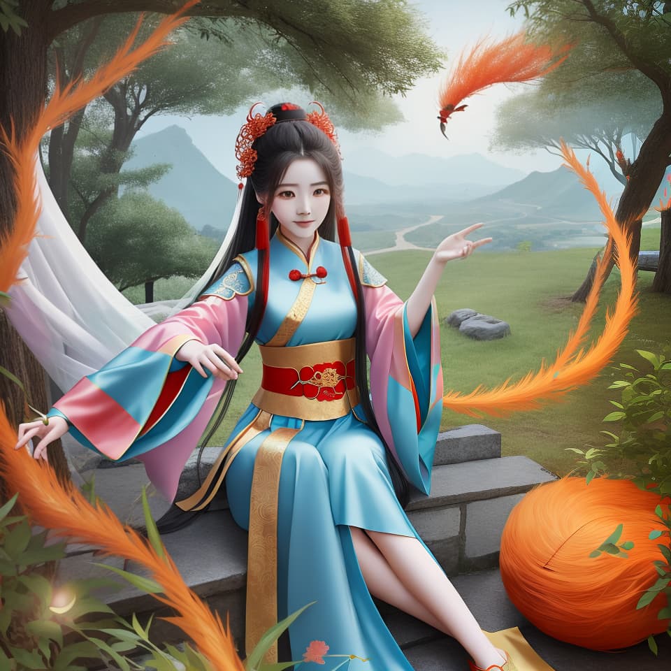  Chinese fairy style, girl, ancient people, occupation: nine tailed fox, monster, Hanfu