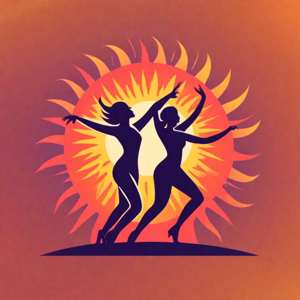  People dancing in front of the sun in logo style