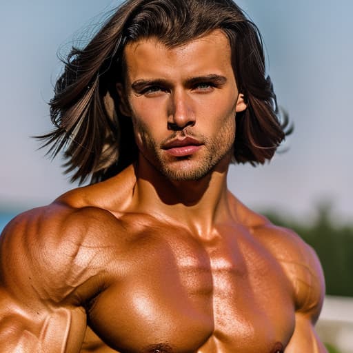 portrait+ style Russian queer fitness model brunette hunk dude face