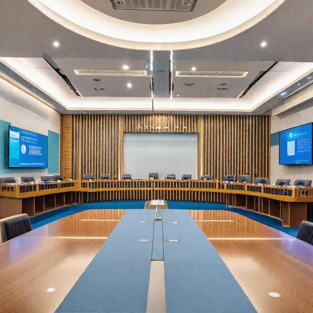  Please design a background picture of the rostrum of the comprehensive conference room of Huangshan Health Vocational College. The background content must reflect the medical and health characteristics of the college. The main color is medical blue, which should not only highlight the sense of stability of medical treatment and health, but also reflect the modern sense of science and technology.