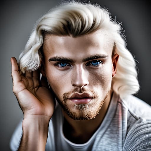 portrait+ style Russian queer fitness model blonde hunk dude face