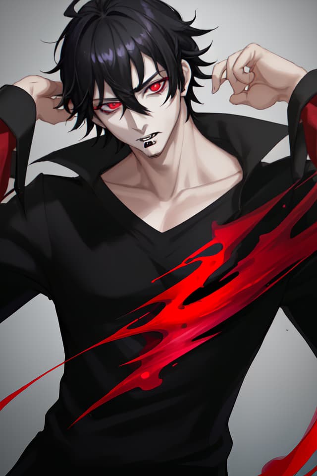  (Male) (bad eyes) (MALE) MALE, 16 Thorpiece, (GOOD LOOKING) GLOSSY BLACK HAIR, r) PSYCHOPATH, SANPAKU EYES , In Red Shirt, High Quality, High Definition, 8k, 16k