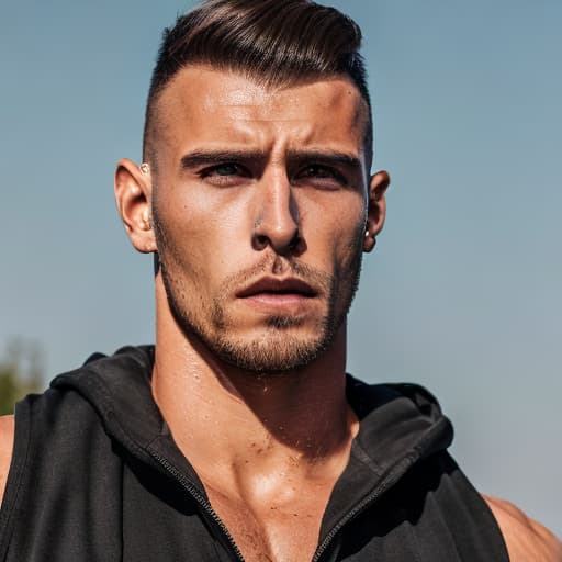 portrait+ style Russian queer fitness model brunette hunk dilf dude face