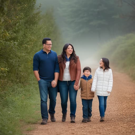  (mom, dad and two kids: boy and girl), photorealistic, highly detailed, 4k, high quality hyperrealistic, full body, detailed clothing, highly detailed, cinematic lighting, stunningly beautiful, intricate, sharp focus, f/1. 8, 85mm, (centered image composition), (professionally color graded), ((bright soft diffused light)), volumetric fog, trending on instagram, trending on tumblr, HDR 4K, 8K