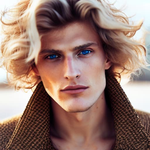 portrait+ style Russian queer supermodel blonde hunk dude face