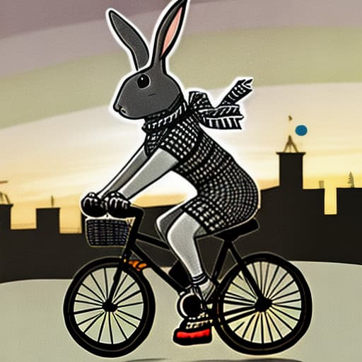  A real rabbit wearing a keffiyeh at night and riding a bicycle