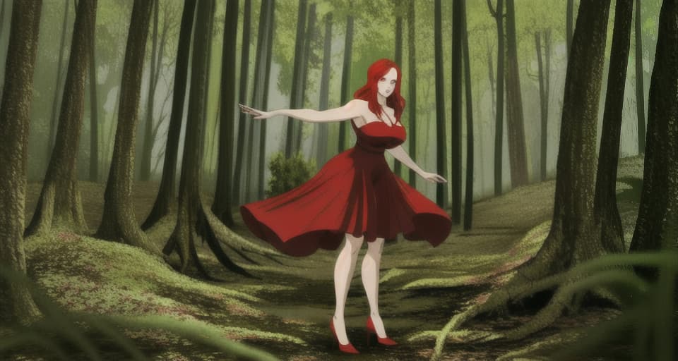  beautiful red haired woman in the forest