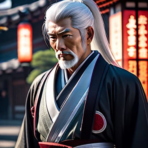  Handsome Japanese man with white hair hyperrealistic, full body, detailed clothing, highly detailed, cinematic lighting, stunningly beautiful, intricate, sharp focus, f/1. 8, 85mm, (centered image composition), (professionally color graded), ((bright soft diffused light)), volumetric fog, trending on instagram, trending on tumblr, HDR 4K, 8K