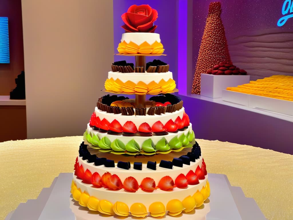  A closeup, ultradetailed image of a delicate, intricately designed macaron tower showcasing a variety of vibrant colors and flavors. Each macaron is perfectly shaped and decorated with meticulous detail, highlighting the artistry and creativity that can be achieved in pastry making through the use of apps. hyperrealistic, full body, detailed clothing, highly detailed, cinematic lighting, stunningly beautiful, intricate, sharp focus, f/1. 8, 85mm, (centered image composition), (professionally color graded), ((bright soft diffused light)), volumetric fog, trending on instagram, trending on tumblr, HDR 4K, 8K