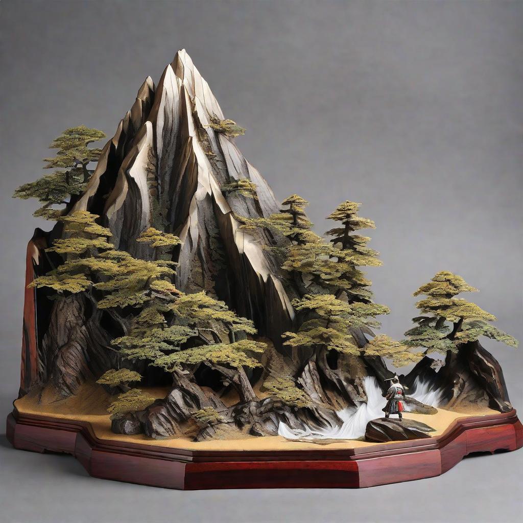  masterpiece, best quality, Japanese mountain with a samurai sword stand