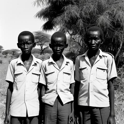  standard one pupils of central Tanzania at Kondoa Rural in 1978, the place is semi arid. they wear white open shirts and khaki shorts. they show sign of poverty