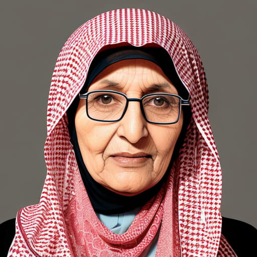  Generate an image of an Arabian grandmother from Jeddah, Saudi Arabia, wearing Hijab and glasses. The photo should capture her from the front, highlighting her traditional attire and reflecting the cultural essence of the Hijaz region.