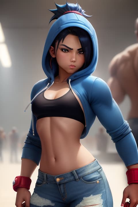  ((extremely beautiful:1.5)), ((12 year old street fighter in a cropped hoodie and ripped jeans:1.3)), ((flat chested:1.3)), ((fighting an man)), 1girl,, detailed eyes, hyperrealistic, full body, highly detailed, cinematic lighting, intricate, sharp focus, f/1. 8, 85mm, (centered image composition), (professionally color graded), ((bright soft diffused light)), volumetric fog, trending on instagram, HDR 4K, 8K