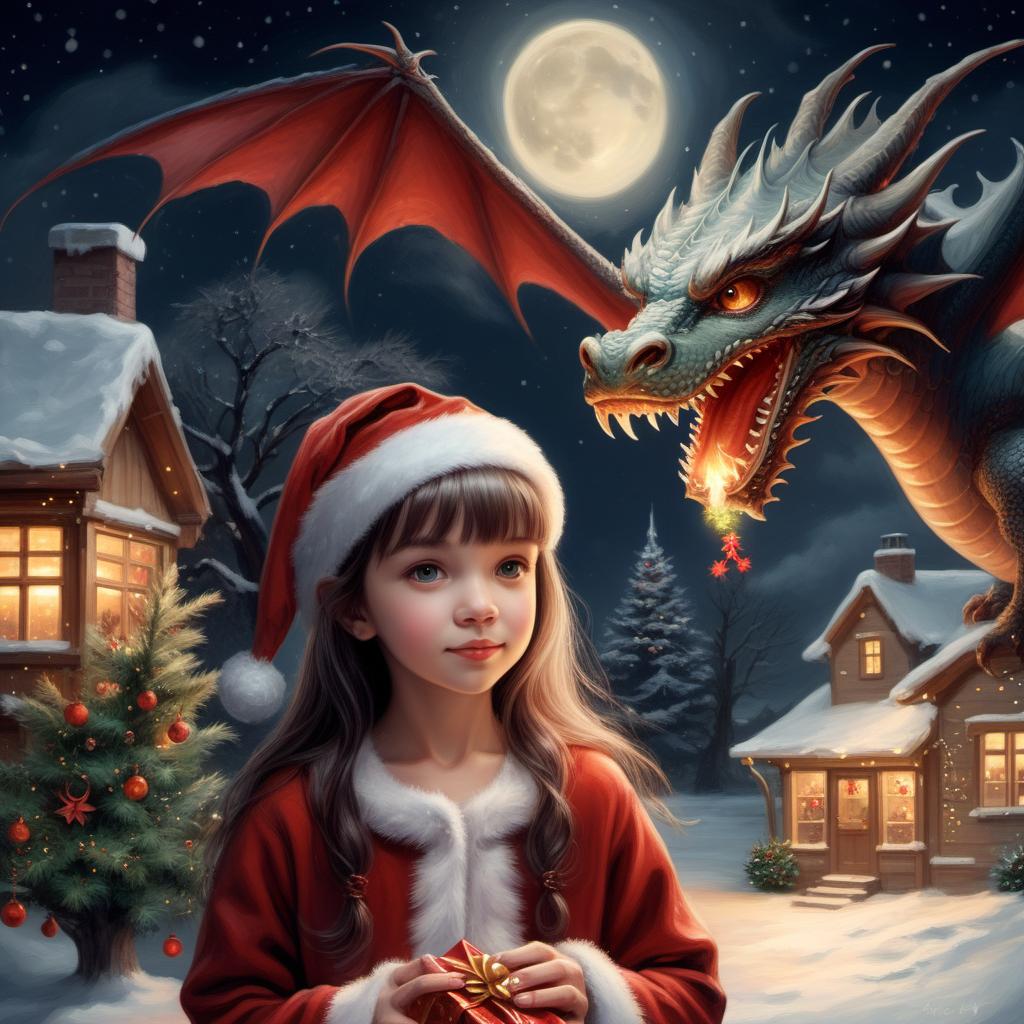  "Christmas night, girl with dragon."