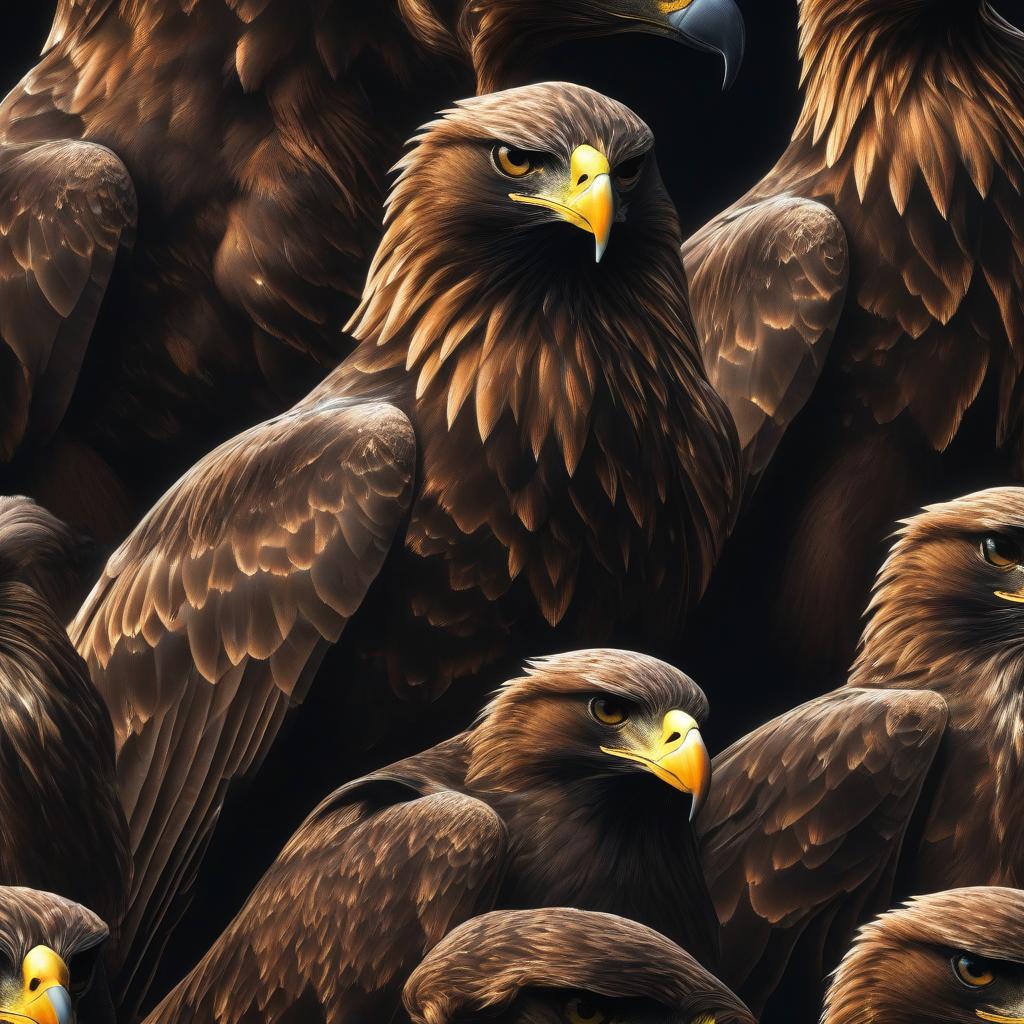  The golden eagle, in a circle, on a black backdrop, is a small version. hyperrealistic, full body, detailed clothing, highly detailed, cinematic lighting, stunningly beautiful, intricate, sharp focus, f/1. 8, 85mm, (centered image composition), (professionally color graded), ((bright soft diffused light)), volumetric fog, trending on instagram, trending on tumblr, HDR 4K, 8K