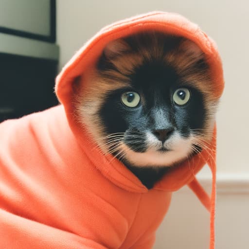 analog style puppy in a Cat costume