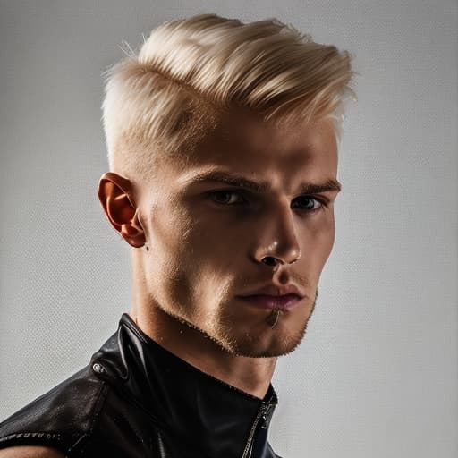 portrait+ style Russian queer fitness model blonde hunk dude face