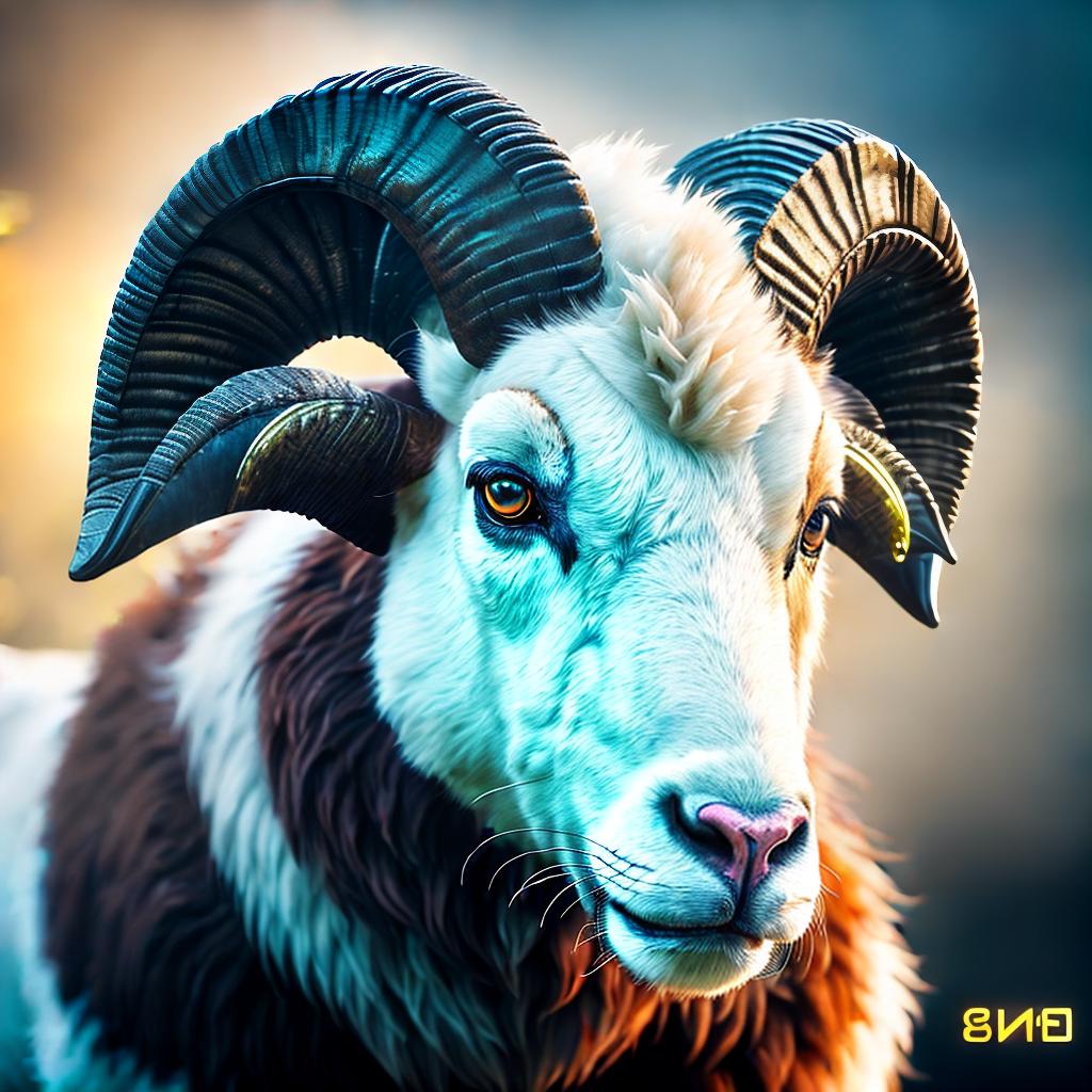  The ram is playing on the computer ,highly detailed, cinematic lighting, stunningly beautiful, intricate, sharp focus, f1. 8, 85mm, (centered image composition), (professionally color graded), ((bright soft diffused light)), volumetric fog, trending on instagram, trending on tumblr, HDR 4K, 8K