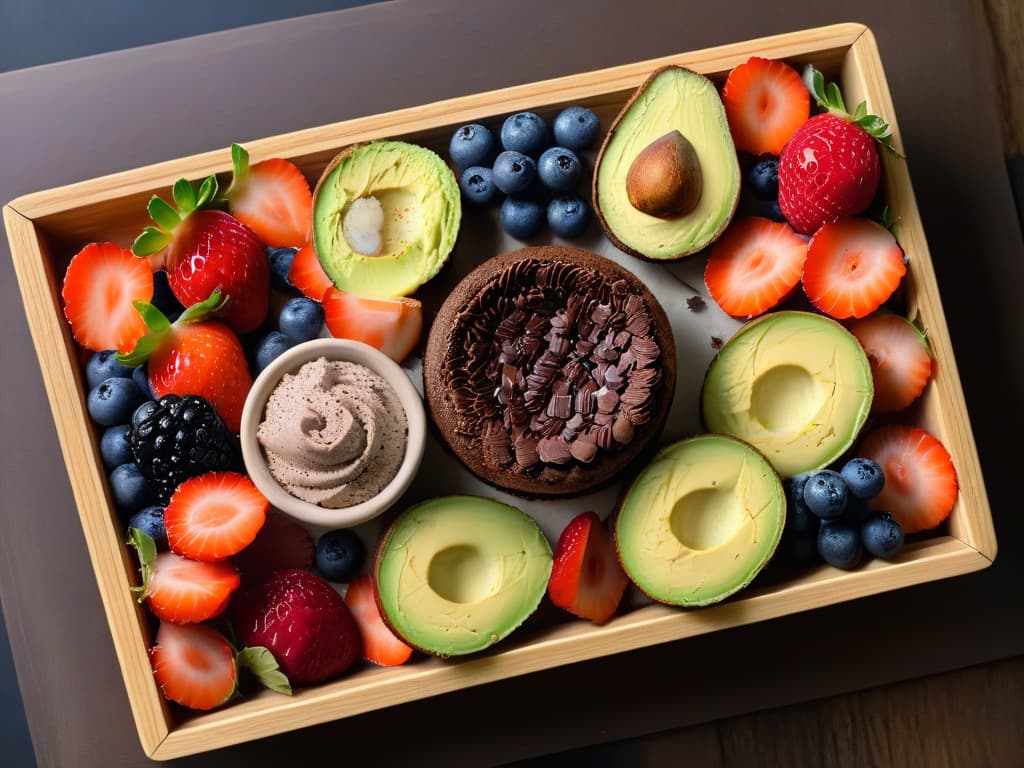  An ultradetailed photorealistic image of a variety of keto desserts neatly arranged on a sleek, modern kitchen counter. The desserts include a decadent chocolate avocado mousse, creamy coconut chia pudding topped with fresh berries, and a rich almond flour brownie. The soft lighting highlights the textures and colors of each dessert, showcasing them in a visually appealing and appetizing way. The kitchen counter is spotlessly clean, emphasizing the importance of proper storage and presentation to maintain the freshness and quality of the keto treats. hyperrealistic, full body, detailed clothing, highly detailed, cinematic lighting, stunningly beautiful, intricate, sharp focus, f/1. 8, 85mm, (centered image composition), (professionally color graded), ((bright soft diffused light)), volumetric fog, trending on instagram, trending on tumblr, HDR 4K, 8K