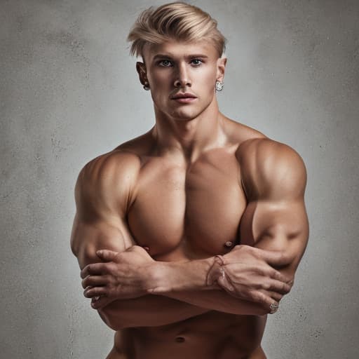 portrait+ style Russian queer fitness model blonde hunk dude face