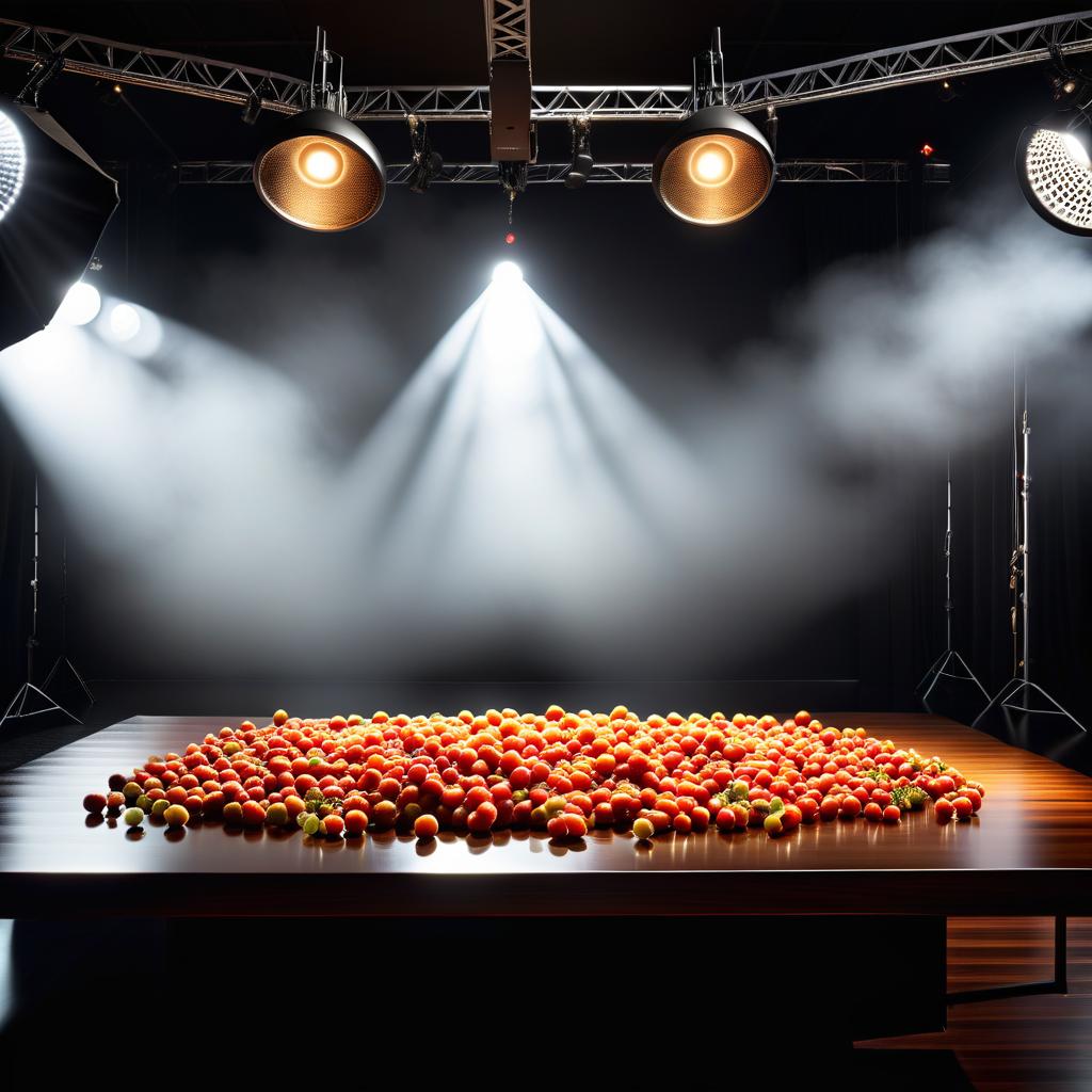  Food photography style An empty stage in a room. . Appetizing, professional, culinary, high resolution, commercial, highly detailed hyperrealistic, full body, detailed clothing, highly detailed, cinematic lighting, stunningly beautiful, intricate, sharp focus, f/1. 8, 85mm, (centered image composition), (professionally color graded), ((bright soft diffused light)), volumetric fog, trending on instagram, trending on tumblr, HDR 4K, 8K