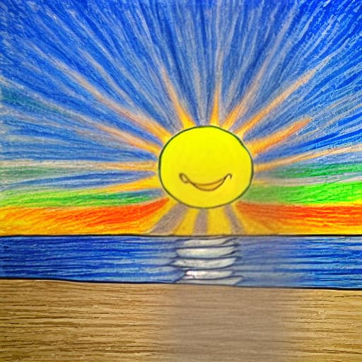  Draw a picture of a view of the sun going down with the sea and trees