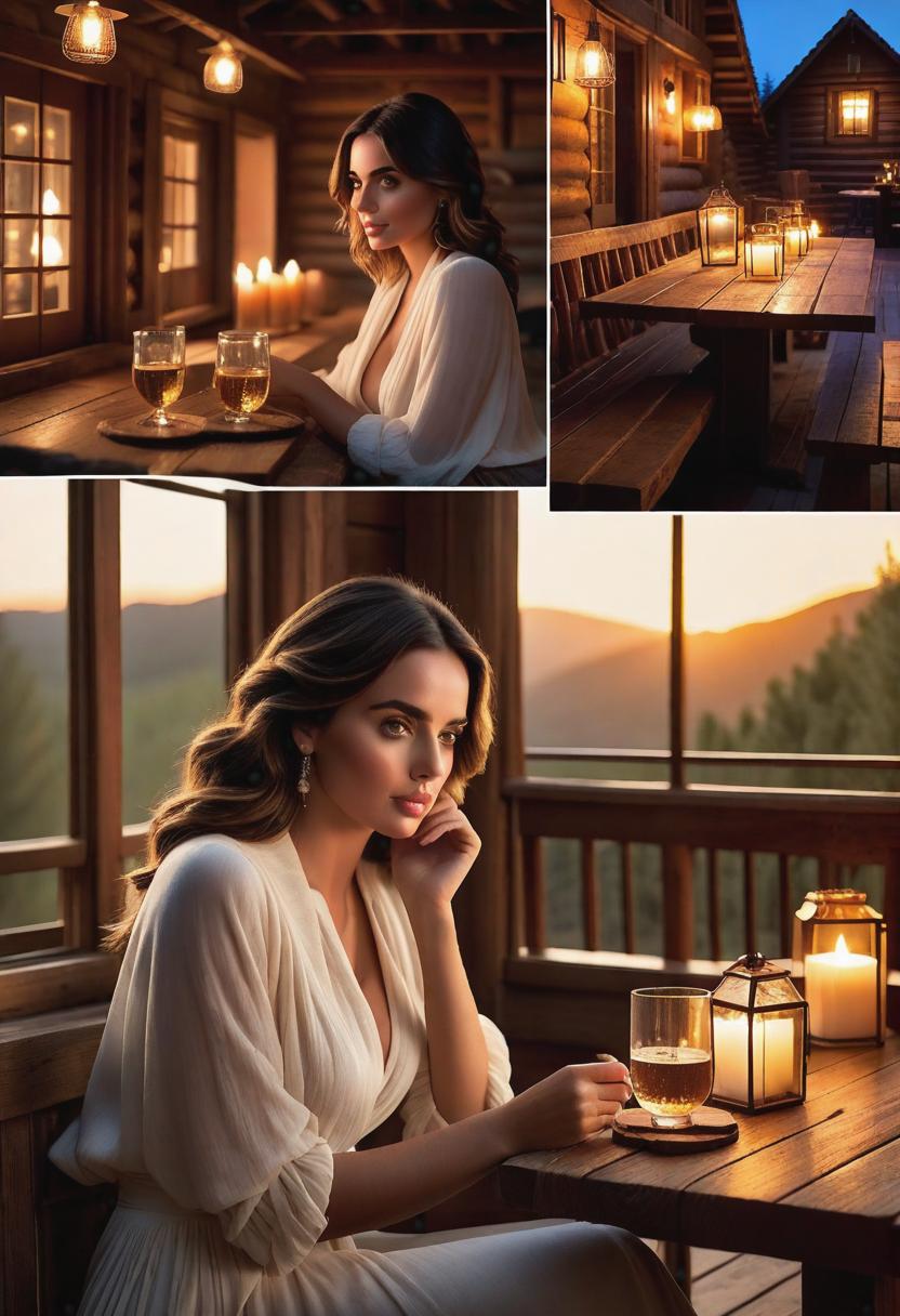  1. Ana De Armas seated at a rustic wooden table in a dimly lit, cozy cabin, her face softly illuminated by the warm glow of a fireplace, exuding an air of elegance and contemplation. (Realism, rustic, dim lighting, cozy)

2. Ana De Armas captured in a candid moment on a sunlit balcony overlooking a picturesque street in an idyllic European town, her expression radiating joy and serenity, perfectly blending with the romantic ambiance. (Realism, sunlit, European, idyllic, joyful)

3. Ana De Armas gracefully gliding through a vibrant field of wildflowers, the warm golden light of the setting sun casting a heavenly glow on her ethereal figure, creating a scene reminiscent of a Renaissance painting. (Realism, vibrant, wildflowers, setting sun, e hyperrealistic, full body, detailed clothing, highly detailed, cinematic lighting, stunningly beautiful, intricate, sharp focus, f/1. 8, 85mm, (centered image composition), (professionally color graded), ((bright soft diffused light)), volumetric fog, trending on instagram, trending on tumblr, HDR 4K, 8K
