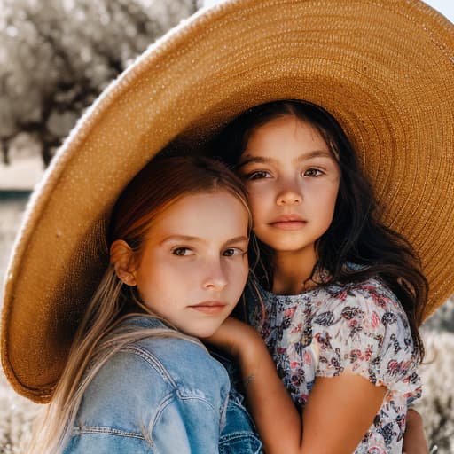 portrait+ style niña en el campo con su amiga en California del año 1846s