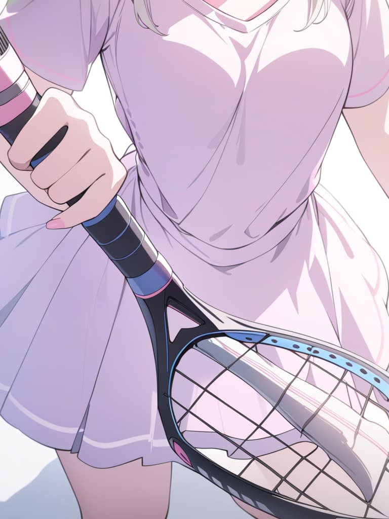  anime character in pink uniform with tennis racket, masterpiece, best quality,8k,ultra detailed,high resolution,an extremely delicate and beautiful,hyper detail