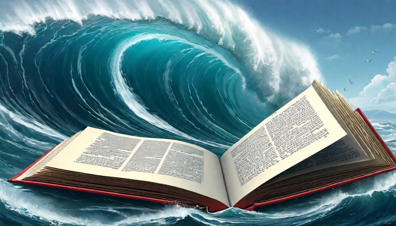  digital illustration, An open book with pages leading into a turbulent sea, knowledge as a vessel for navigation, metaphor for seeking professional help, journey through challenges, insight, transformation, looking at viewer, dynamic pose, (intricate details, masterpiece, best quality)