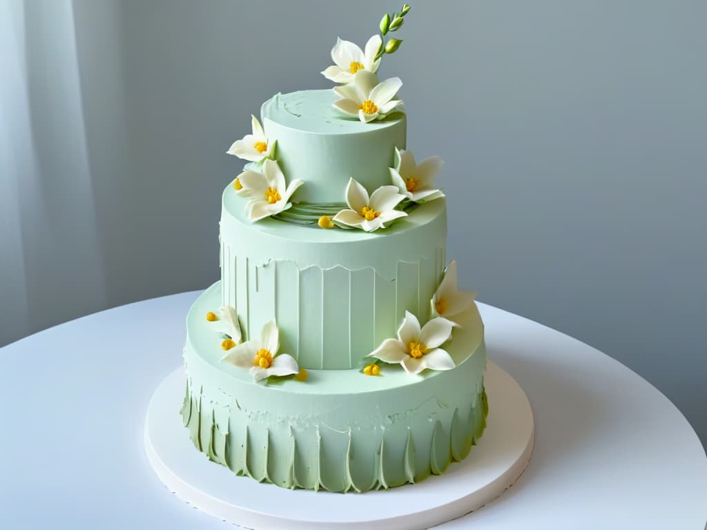  A mesmerizing image of a delicate, intricately designed wedding cake being slowly created layer by layer by a sleek, modern 3D printer. The cake features elaborate floral patterns and intricate lace details, showcasing the innovative use of 3D printing technology in the realm of sustainable pastry art. The color scheme is a soft palette of pastel hues, emphasizing the elegance and sophistication of this cuttingedge approach to pastry design. hyperrealistic, full body, detailed clothing, highly detailed, cinematic lighting, stunningly beautiful, intricate, sharp focus, f/1. 8, 85mm, (centered image composition), (professionally color graded), ((bright soft diffused light)), volumetric fog, trending on instagram, trending on tumblr, HDR 4K, 8K