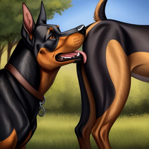  Doberman, feral, deep rimming feral, bestiality, all male, toung in ass,, open eyes, digital art, masterpiece, 4k, fine details,