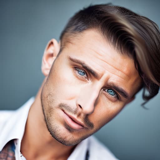 portrait+ style russian tv host queer brunette very cute dilf dude face