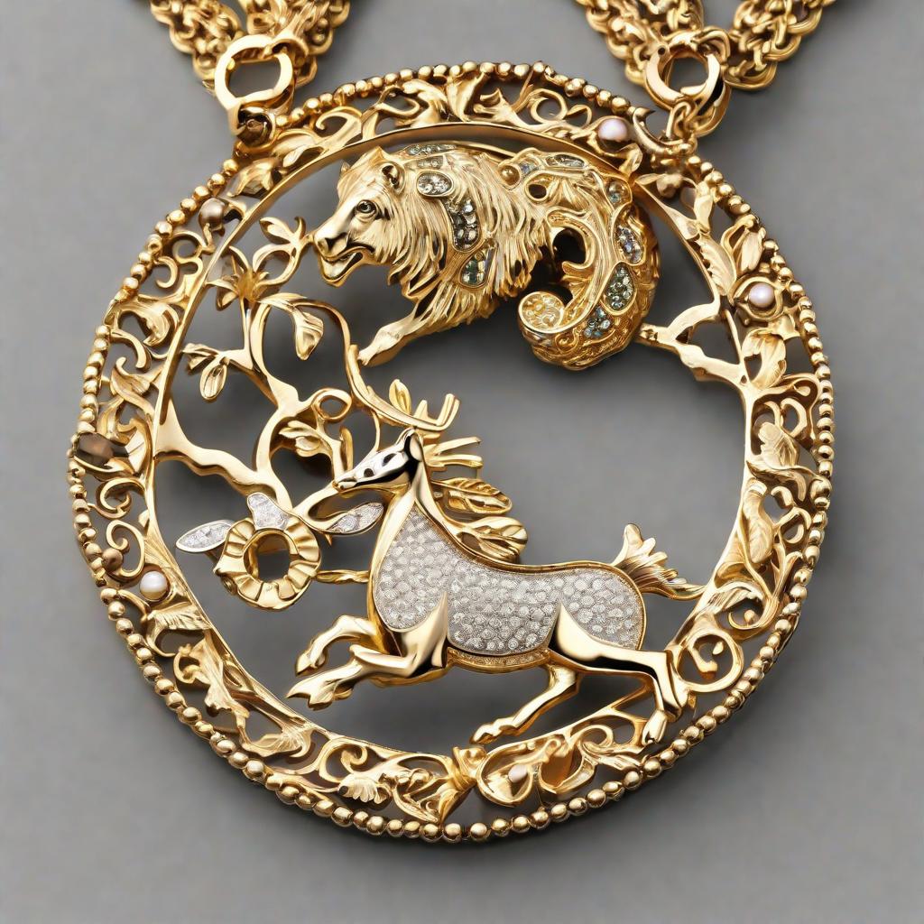  masterpiece, best quality, high quality, romanticism, 1 fine animal necklace, 18k