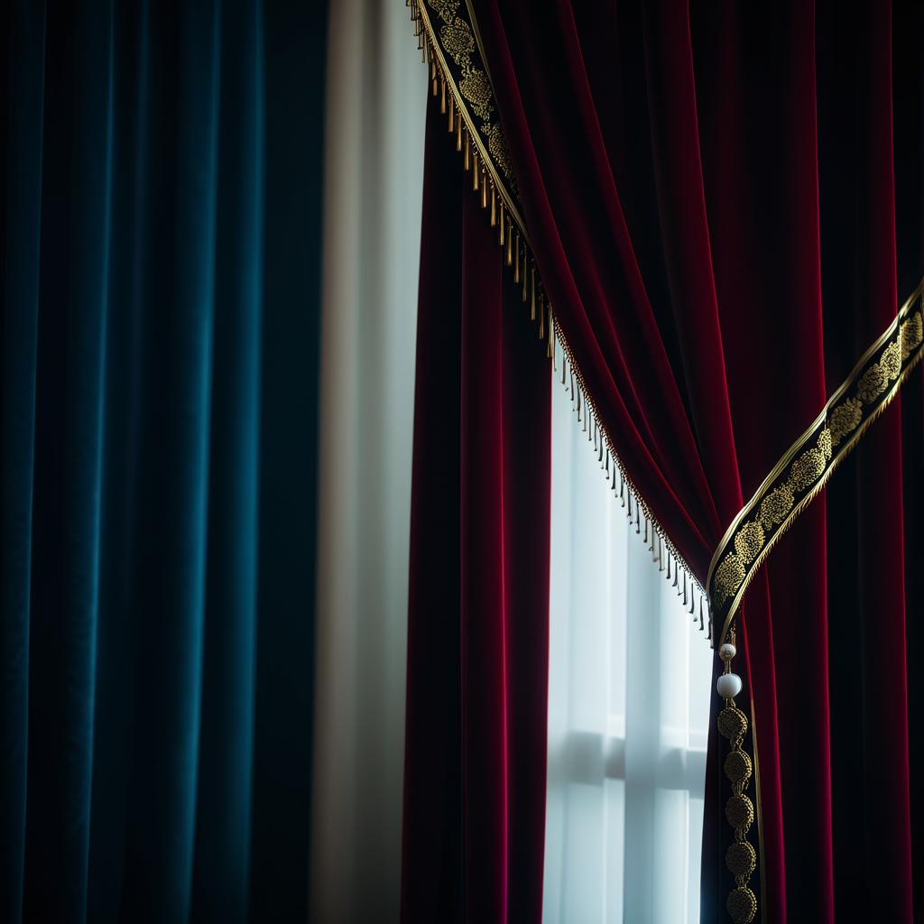  cinematic photo Roman curtains in the interior, in high quality. . 35mm photograph, film, bokeh, professional, 4k, highly detailed