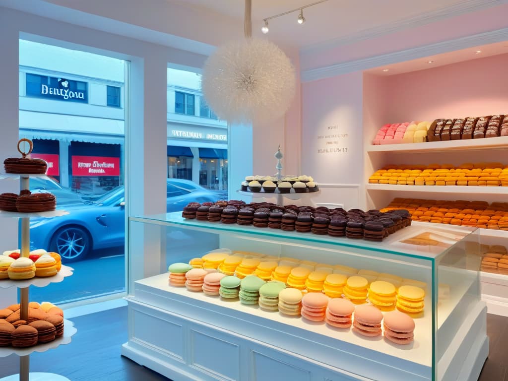  A minimalistic image of a beautifully decorated pastry shop, with a simple yet elegant storefront showcasing various desserts like macarons, cupcakes, and cakes. The focus is on the intricate details of the pastries, highlighting the artistry and craftsmanship involved in creating these sweet treats. The color palette is soft and inviting, with shades of pastel pinks, blues, and greens adding a sense of whimsy and charm to the scene. The image exudes a sense of warmth and creativity, inviting viewers to step inside and explore the world of storytelling through the art of pastry making. hyperrealistic, full body, detailed clothing, highly detailed, cinematic lighting, stunningly beautiful, intricate, sharp focus, f/1. 8, 85mm, (centered image composition), (professionally color graded), ((bright soft diffused light)), volumetric fog, trending on instagram, trending on tumblr, HDR 4K, 8K