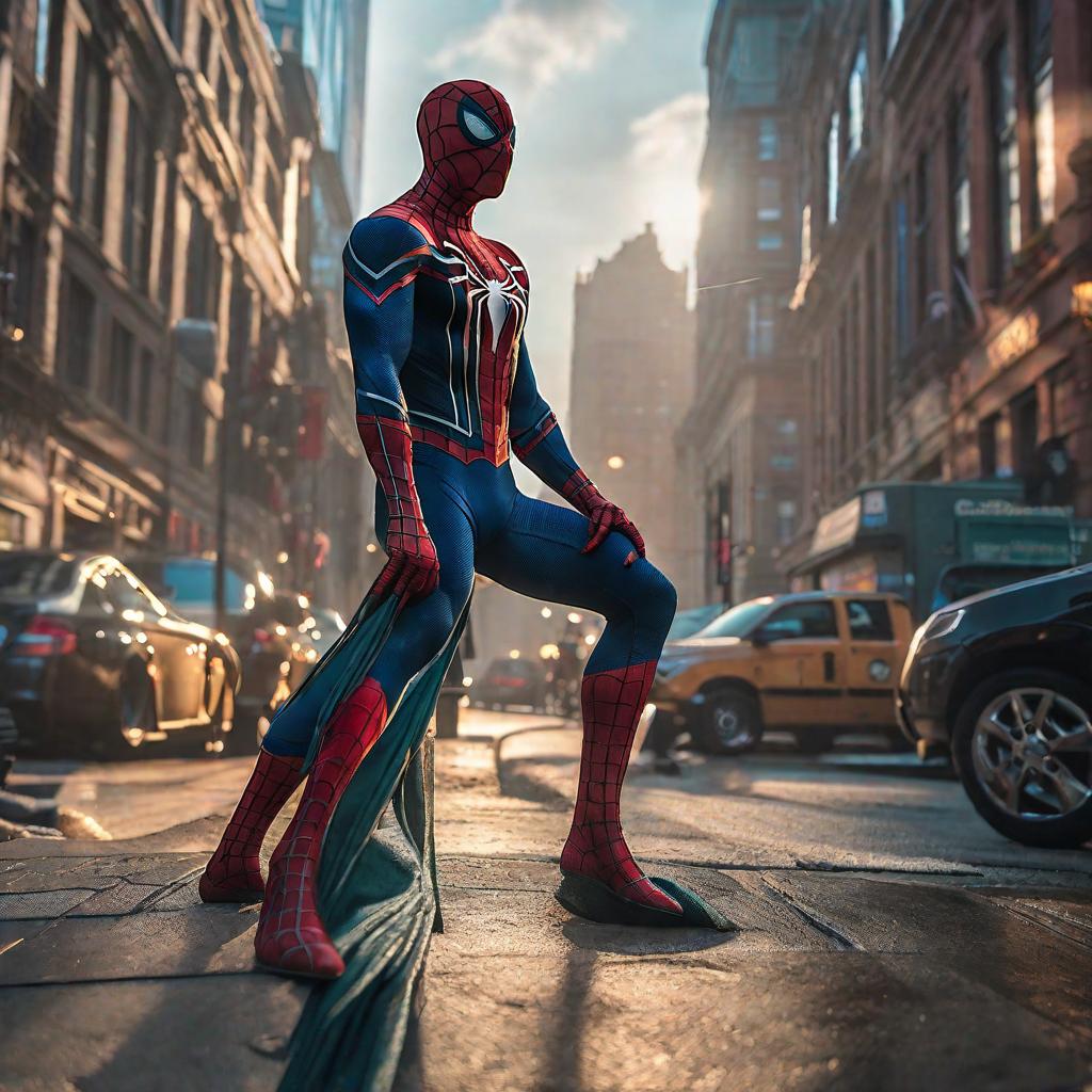  Live action de spiderman animated 90's hyperrealistic, full body, detailed clothing, highly detailed, cinematic lighting, stunningly beautiful, intricate, sharp focus, f/1. 8, 85mm, (centered image composition), (professionally color graded), ((bright soft diffused light)), volumetric fog, trending on instagram, trending on tumblr, HDR 4K, 8K