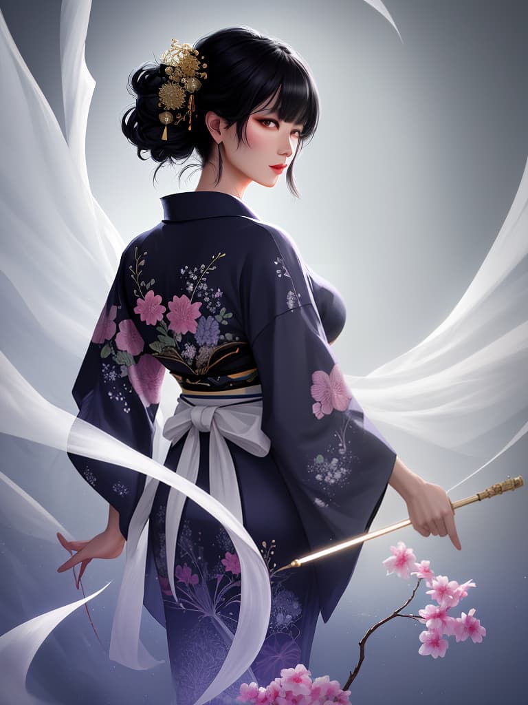  Back, woman, yukata, kimono, black hair, backward, masterpiece, best quality,8k,ultra detailed,high resolution,an extremely delicate and beautiful,hyper detail hyperrealistic, full body, detailed clothing, highly detailed, cinematic lighting, stunningly beautiful, intricate, sharp focus, f/1. 8, 85mm, (centered image composition), (professionally color graded), ((bright soft diffused light)), volumetric fog, trending on instagram, trending on tumblr, HDR 4K, 8K