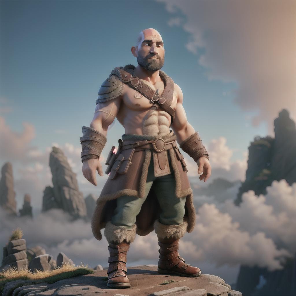  God of war hyperrealistic, full body, detailed clothing, highly detailed, cinematic lighting, stunningly beautiful, intricate, sharp focus, f/1. 8, 85mm, (centered image composition), (professionally color graded), ((bright soft diffused light)), volumetric fog, trending on instagram, trending on tumblr, HDR 4K, 8K