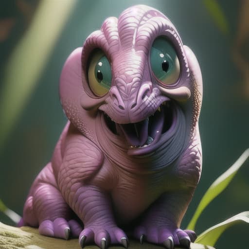  pixar purple/pink Dino,pixar style, funny creature from parallel reality, a futuristic jungle (best quality), (masterpiece), (best lighting), (high detailed skin:1.0),( detailed eyes), 8k uhd, dslr, soft lighting, best quality, film grain, Fujifilm XT3 hyperrealistic, full body, detailed clothing, highly detailed, cinematic lighting, stunningly beautiful, intricate, sharp focus, f/1. 8, 85mm, (centered image composition), (professionally color graded), ((bright soft diffused light)), volumetric fog, trending on instagram, trending on tumblr, HDR 4K, 8K