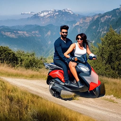  Virat Kohli and Anushka Sharma are going on a ride Apply the Following Styles Comic hyperrealistic, full body, detailed clothing, highly detailed, cinematic lighting, stunningly beautiful, intricate, sharp focus, f/1. 8, 85mm, (centered image composition), (professionally color graded), ((bright soft diffused light)), volumetric fog, trending on instagram, trending on tumblr, HDR 4K, 8K