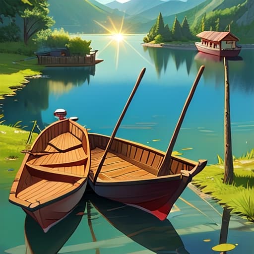  Mountains, lakes, boats, sun