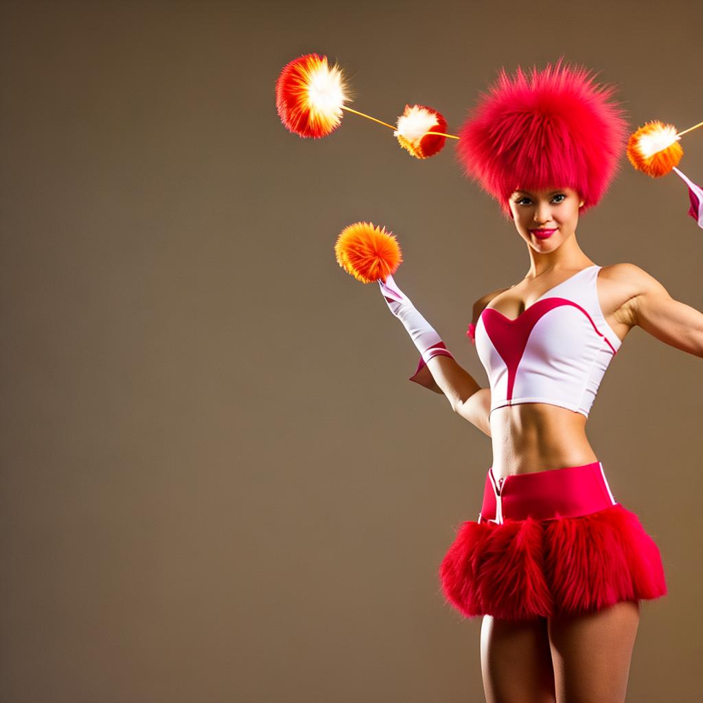  a woman wearing cheerleader outfit and holding pom poms, good hand,4k, high-res, masterpiece, best quality, head:1.3,((Hasselblad photography)), finely detailed skin, sharp focus, night, artificial light, soft lighting, dynamic angle, [:(detailed face:1.2):0.2], slender, medium breasts, cleavage, inside