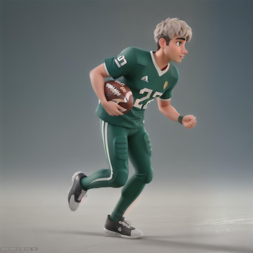  football hyperrealistic, full body, detailed clothing, highly detailed, cinematic lighting, stunningly beautiful, intricate, sharp focus, f/1. 8, 85mm, (centered image composition), (professionally color graded), ((bright soft diffused light)), volumetric fog, trending on instagram, trending on tumblr, HDR 4K, 8K