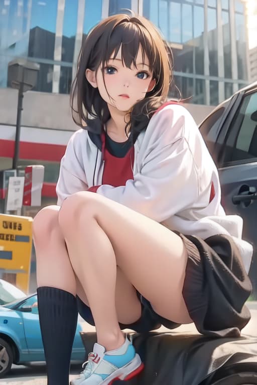  Realistic image of a ing her legs her 