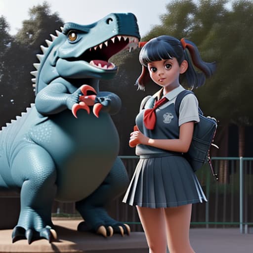  school girl and dinosaur friends