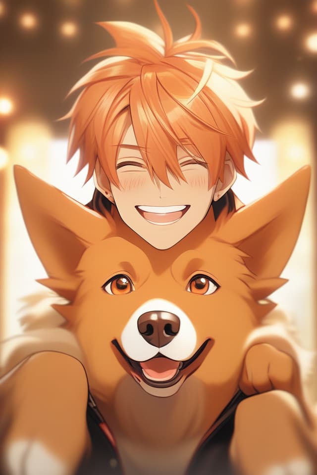  Dog beast,masterpiece,handsome,orange hair color,dog eared,kind smile,sturdy,high quality,8k,