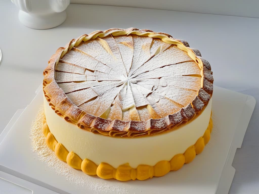  A highresolution, minimalist image of a beautifully intricate French pastry, showcasing delicate layers of flaky pastry, glossy glaze, and a sprinkle of powdered sugar on top, set against a clean white background to highlight the precision and artistry of French baking techniques. hyperrealistic, full body, detailed clothing, highly detailed, cinematic lighting, stunningly beautiful, intricate, sharp focus, f/1. 8, 85mm, (centered image composition), (professionally color graded), ((bright soft diffused light)), volumetric fog, trending on instagram, trending on tumblr, HDR 4K, 8K