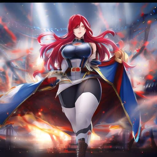  A girl with half dark blue and half red hair in the style of the anime My Hero Academia with Heterochrome hyperrealistic, full body, detailed clothing, highly detailed, cinematic lighting, stunningly beautiful, intricate, sharp focus, f/1. 8, 85mm, (centered image composition), (professionally color graded), ((bright soft diffused light)), volumetric fog, trending on instagram, trending on tumblr, HDR 4K, 8K